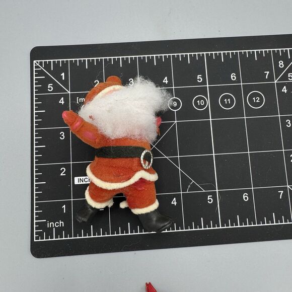 Vintage Red Flocked Santa Claus Christmas Ornament Hong Kong Kitschy 4" T READ - Picture 2 of 13